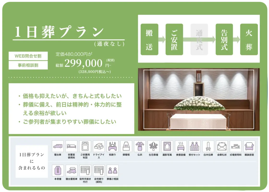 1日葬プラン(通夜なし)